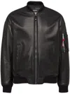 Dsquared2 Black Lambskin Jacket With Ribbed Collar In Multicolor