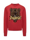 Dsquared2 Crewneck Embroidered Graphic Design Sweater In Red