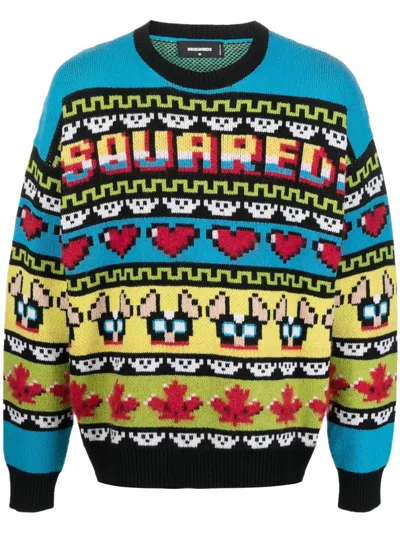 Dsquared2 Jacquard Crew Neck Jumper In Multi