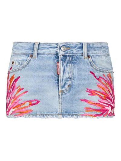 Dsquared2 Jean Embroidery Mini Skirt In Multi