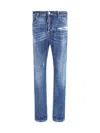 Dsquared2 Blue Jeans With Ripped Details And Logo Patch On The Rear In Blue