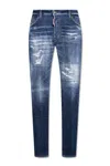 Dsquared2 Man Jeans Blue Size 34 Cotton, Elastane, Bovine Leather In Blue