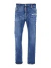 Dsquared2 Blue Jeans With Ripped Details And Logo Patch On The Rear In Denim Man In Blue