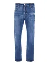 Dsquared2 Blue Jeans With Ripped Details And Logo Patch On The Rear In Denim Man In Blue