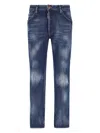 Dsquared2 Blue Straight Jeans With Logo Patch And Faded Effect In Stretch Cotton Denim Man In Blue