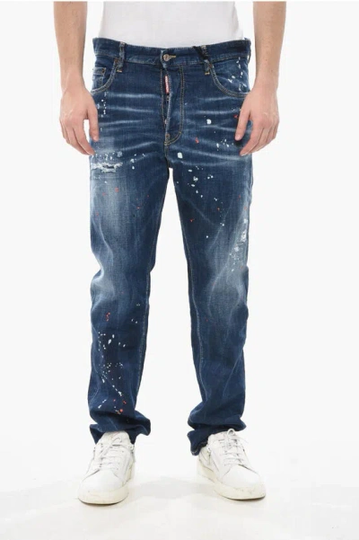 Dsquared2 Jeans 642 Vintage Effect With Paint Details 19cm In Blue