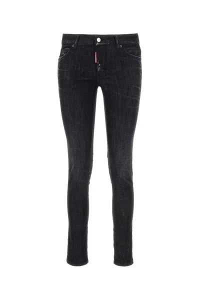 Dsquared2 Logo-patch Cotton-blend Tapered Jeans In Black