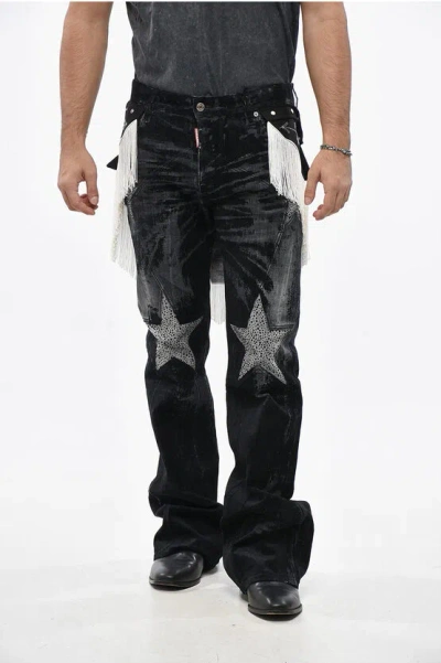 DSQUARED2 Acid Wash Effect Loose Fit Jeans with Rhinestone 28cm