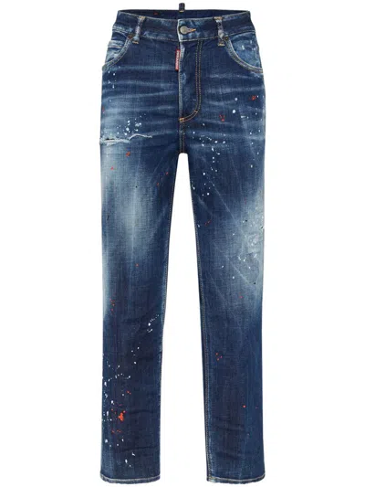 Dsquared2 Boston High Rise Straight Jeans In Blue
