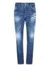 Dsquared2 Cotton Blend Distressed Effect Tapered Leg Trousers In Blue