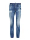 Dsquared2 Cotton Blend Distressed Effect Tapered Leg Trousers In Blue