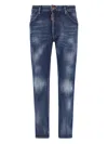 Dsquared2 Blue Straight Jeans With Logo Patch And Faded Effect In Stretch Cotton Denim Man In Blue
