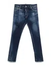 Dsquared2 Slim Fit Distressed Blue Denim Jeans With Paint Splatters In Blue