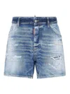 Dsquared2 Men Blue Jeans With Distressed Effect And Logo Patch On The Back In Denim Man In Blue