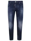 Dsquared2 Navy Blue Slim Cut Jeans With Whiskering Effect In Blue