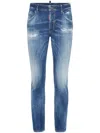 Dsquared2 Cotton Blend Distressed Effect Tapered Leg Trousers In Blue