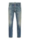 Dsquared2 Men Blue Jeans With Logo Patch On The Rear And Distressed Effect In Denim Man In Blue