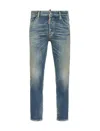 Dsquared2 Men Blue Jeans With Logo Patch On The Rear And Distressed Effect In Denim Man In Blue