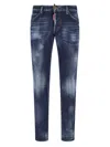 Dsquared2 Blue Straight Jeans With Logo Patch And Faded Effect In Stretch Cotton Denim Man In Blue