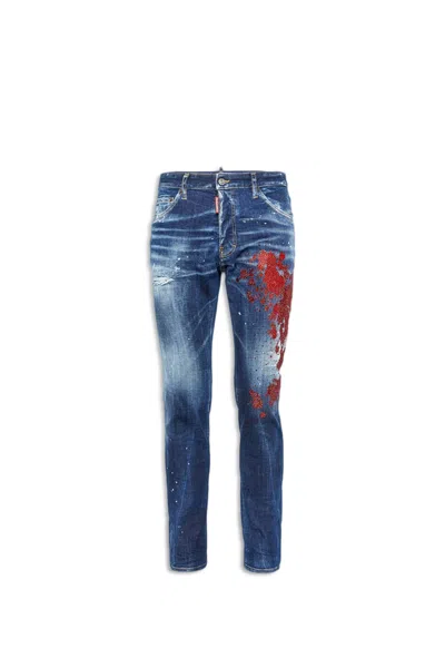 Dsquared2 Paint-splatter Skinny-cut Jeans In Blue