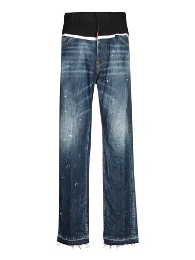 Dsquared2 Black Loose Fit Combined Jeans In Blue