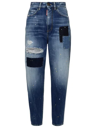 Dsquared2 Distressed Logo Patch Jeans In Blue