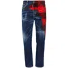 Dsquared2 Checked-panel Denim Jeans In Blue/red