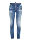 Dsquared2 Cotton Blend Distressed Effect Tapered Leg Trousers In Blue