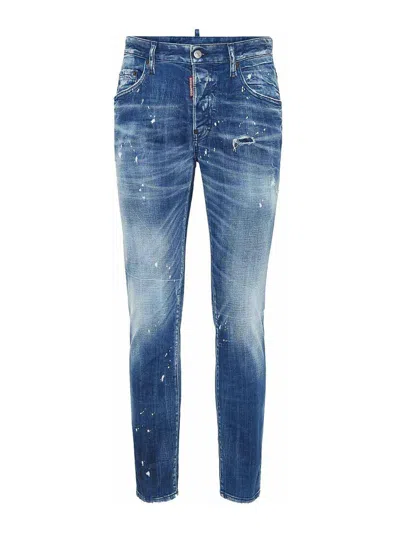 Dsquared2 Slim Fit Distressed Denim Jeans With Five-pocket Design In Blue