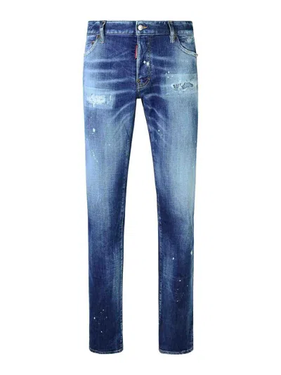 Dsquared2 Slim Fit Distressed Denim Jeans With Five-pocket Design In Blue