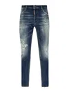 Dsquared2 Cool Guy Blue Five-pocket Jeans With Logo Patch In Stretch Cotton Denim Man In Dark Blue
