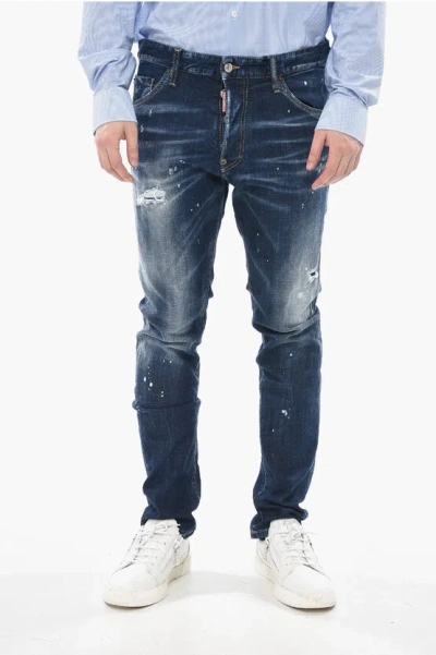 Dsquared2 Jeans Cool Guy Vintage Effect With Leather Patch 16cm In Blue