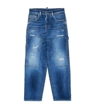 Dsquared2 Kids' Jeans Dritti A Vita Media In Blue