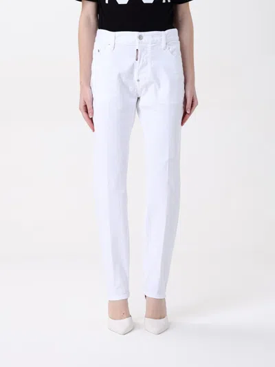 Dsquared2 White Bull Skater White Jeans In Silver