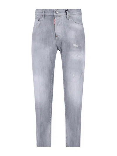 Dsquared2 Straight-leg Denim Jeans With Textured Grey Wash In Gray