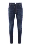 Dsquared2 Blue Jeans With Belt Loops And Logo Patch On The Rear In Denim Man In Navy