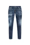 Dsquared2 Distressed Slim Fit Jeans With Mid-rise Waist In Navy