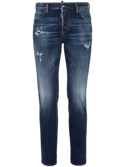 Dsquared2 Jeans Skinny In Cotone Effetto Vissuto In Blu