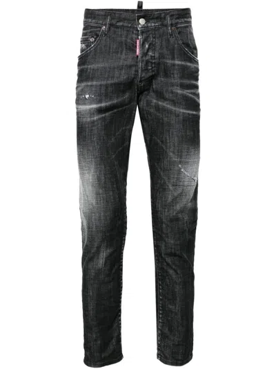 Dsquared2 Slim Fit Faded Stretch Cotton Jeans In Black