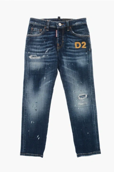 Dsquared2 Jeans Stanislav Vintage Effect With Embroidered Logo In Blue
