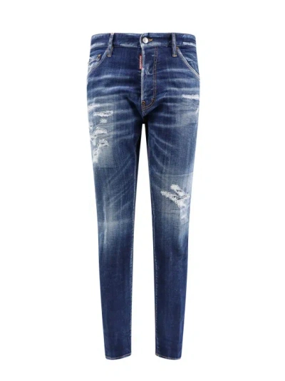 Dsquared2 Jeans With Destroyed Effect And Logo Detail In Blue