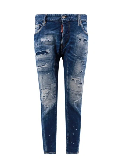 Dsquared2 Jeans With Destroyed Effect And Multicolor Logo Tag In Blue