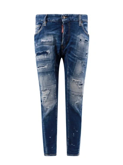 Dsquared2 Jeans Destroyed Effect Multicolor Logo Tag In Azul