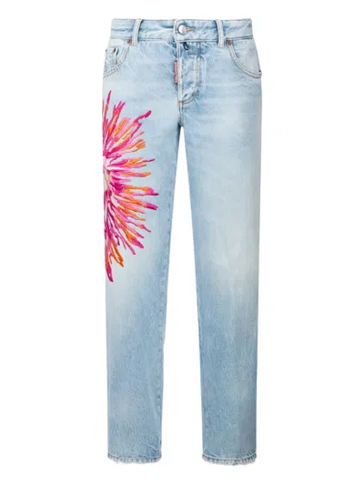 Dsquared2 Jenna Embroidered Straight-leg Jeans In Blue