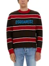 Dsquared2 Logo Striped Wool Knit Sweater In Multi