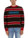 Dsquared2 Logo Crew Neck Sweater With Striped Pattern In Multi