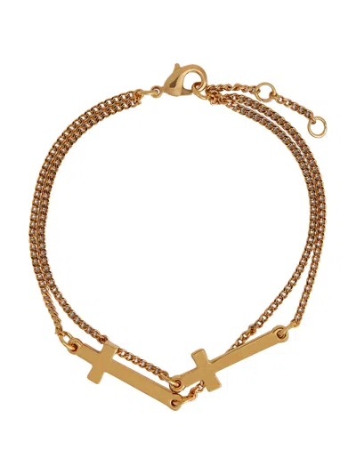Dsquared2 Jesus Bracelet Cross Pendant Double Chain In Gold