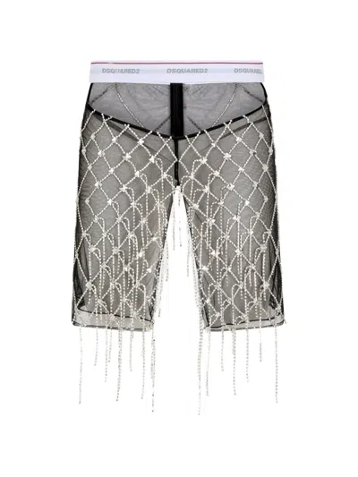 Dsquared2 Jewel-embellished Tulle Mini Skirt In Black