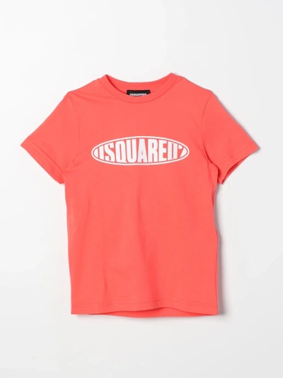 Dsquared2 Junior Kids' T-shirt With Logo Print In Coral
