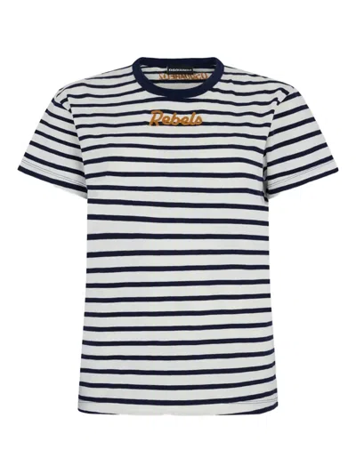 Dsquared2 Striped Crew Neck T Shirt Embroidered Detail In Blue